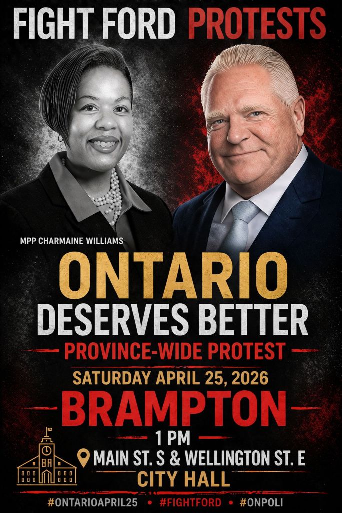 Poster for the location "1 PM - Brampton - Main St S & Wellington St E - City Hall" MPP Charmaine Williams