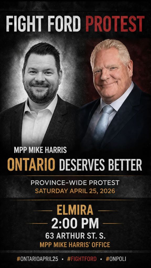 Poster for the location "2 PM - Elmira - 63 Arthur St S - MPP Mike Harris's Office"