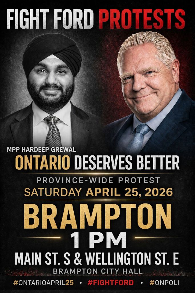Poster for the location "1 PM - Brampton - Main St S & Wellington St E - City Hall" MPP Hardeep Grewal